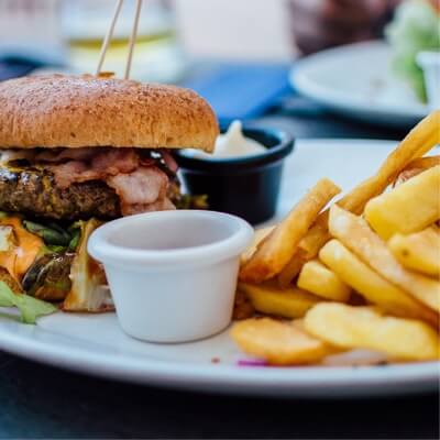 burger and french fries on a plate